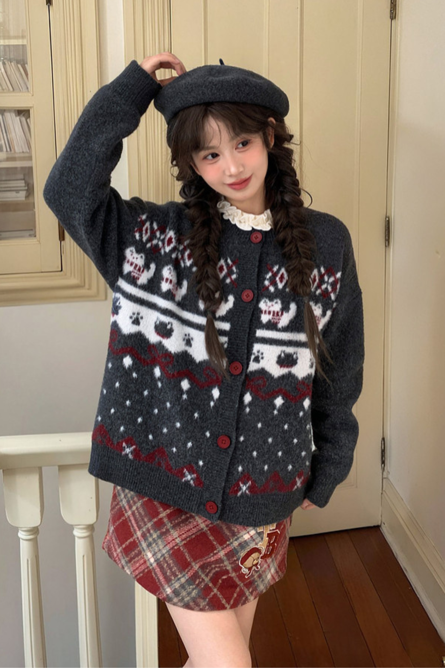 Cat Knit Sweater + Snowflake Cardigan