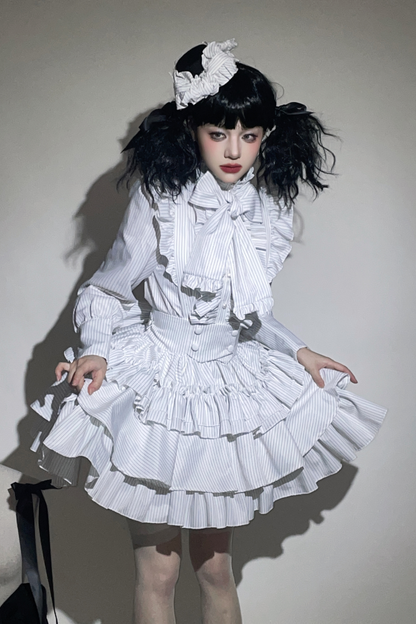 Striped Gothic Lolita Shirt + Tiered Skirt