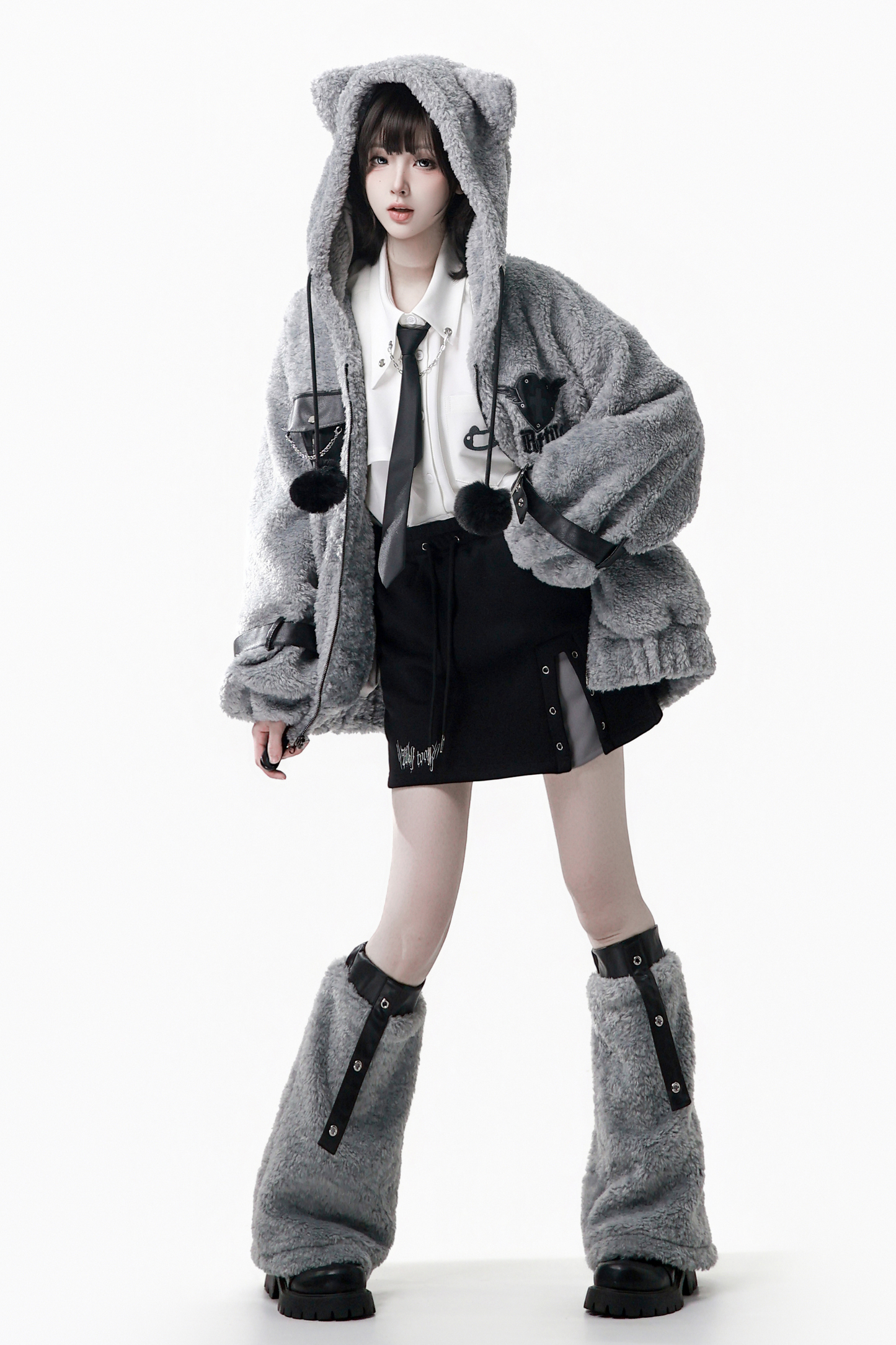 Patchwork Fur Hooded Coat + Pants + Shirt + Skirt + Leg Warmers