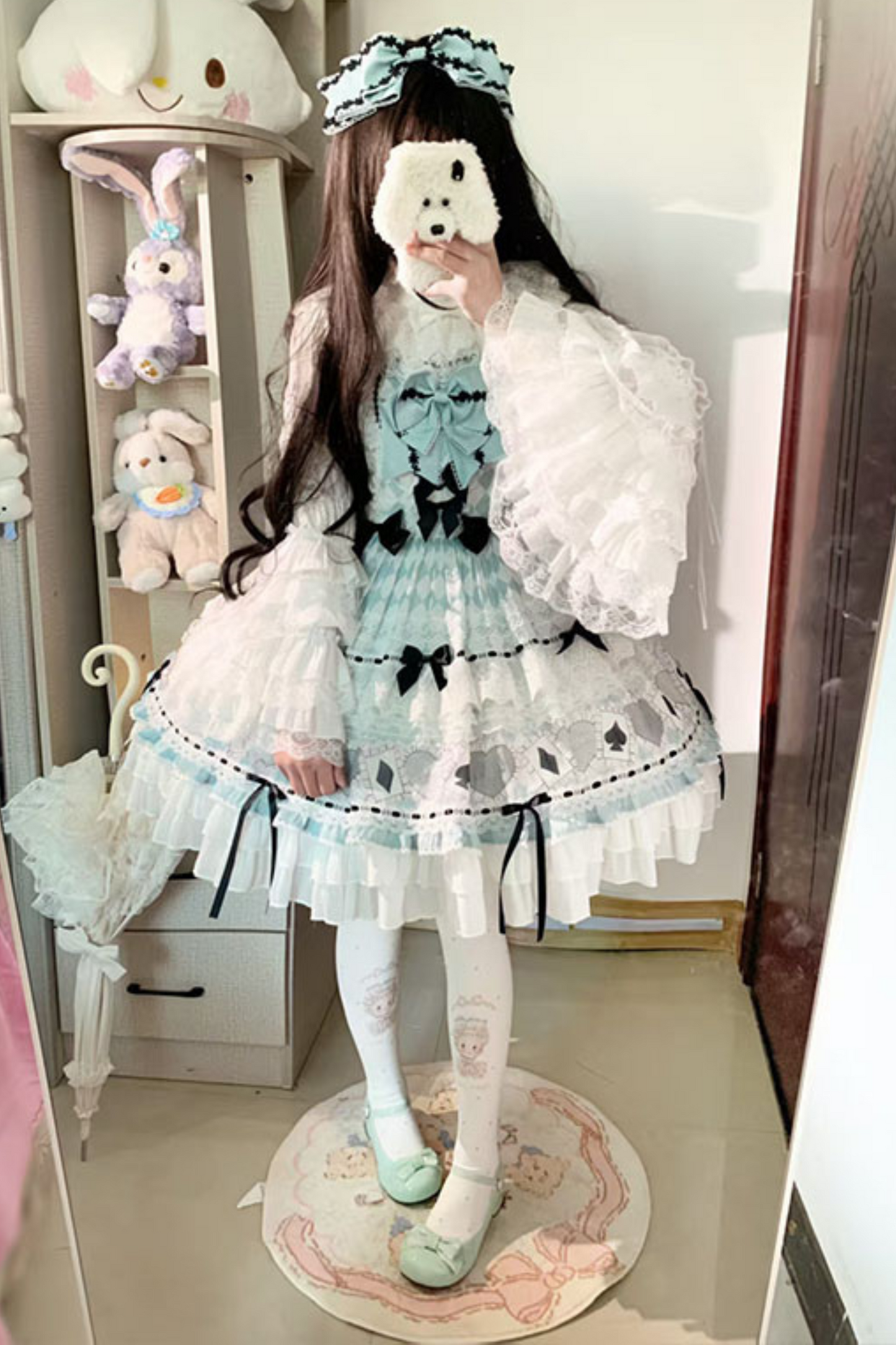 [pre-order] Mint Sweet Suspender Dress + Headband + Big Ribbon