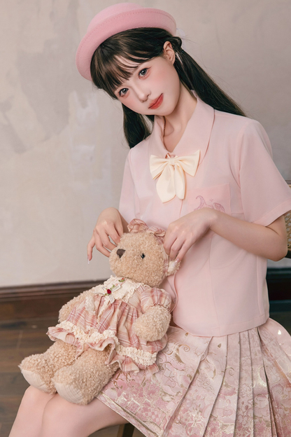 Sweet Chinese-style Preppy Shirt + Skirt + Bow Tie