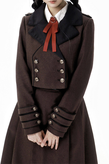 Russian Retro College Jacket + Shirt + Girdle + Bow Tie + Skirt