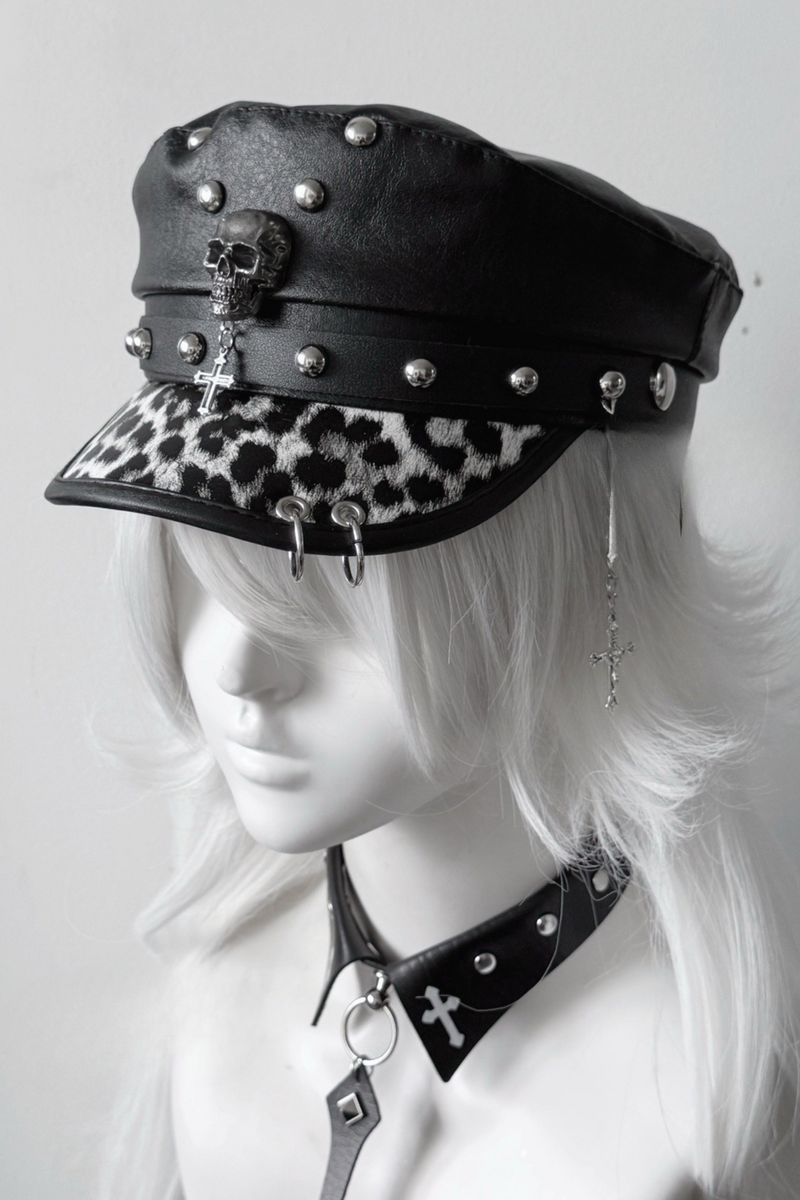 Dark Rivet Y2k Leather Buckle Subculture Cap