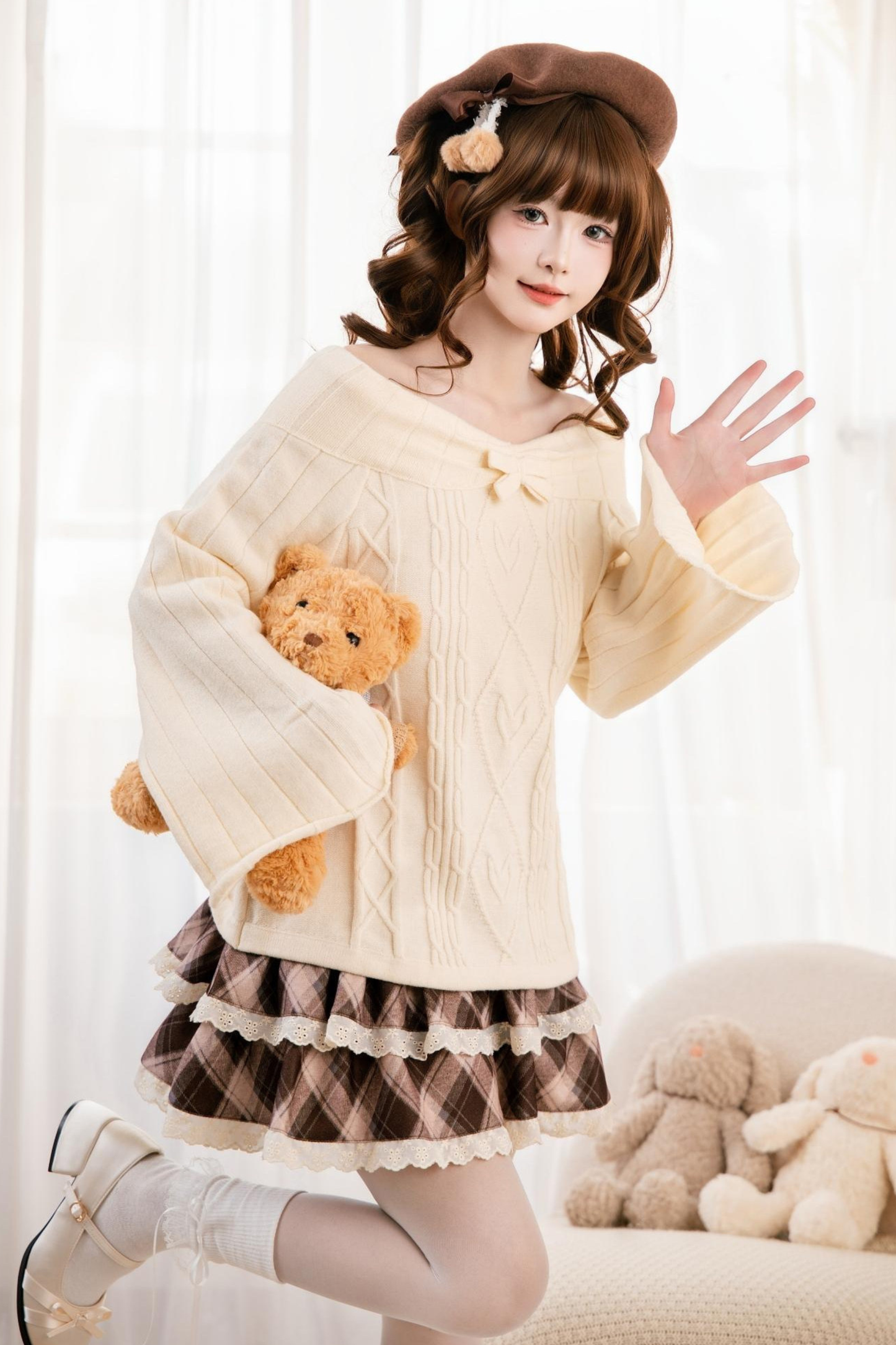 Cable Off-the-shoulder Knit Top