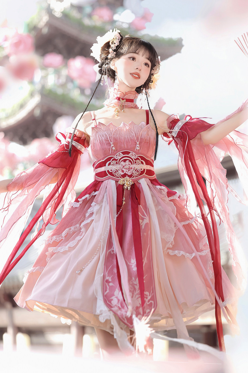 Chinese-style Feather Dress + Feather Sleeves + Waist Belt