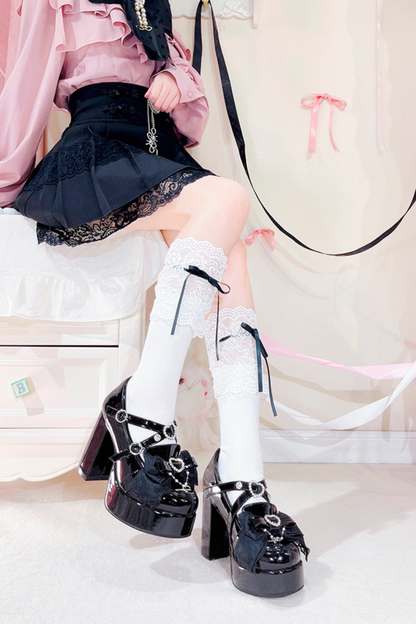 Stone Heart Ribbon Platform Shoes