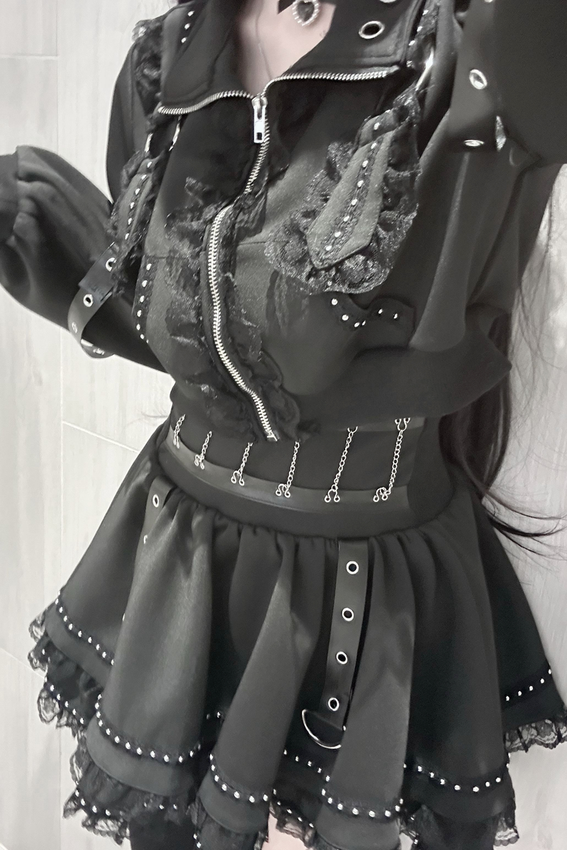 Dark Subculture Sporty Jacket + Skirt