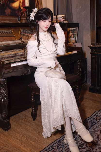 Moonlight Lace Knit Top + Long Skirt