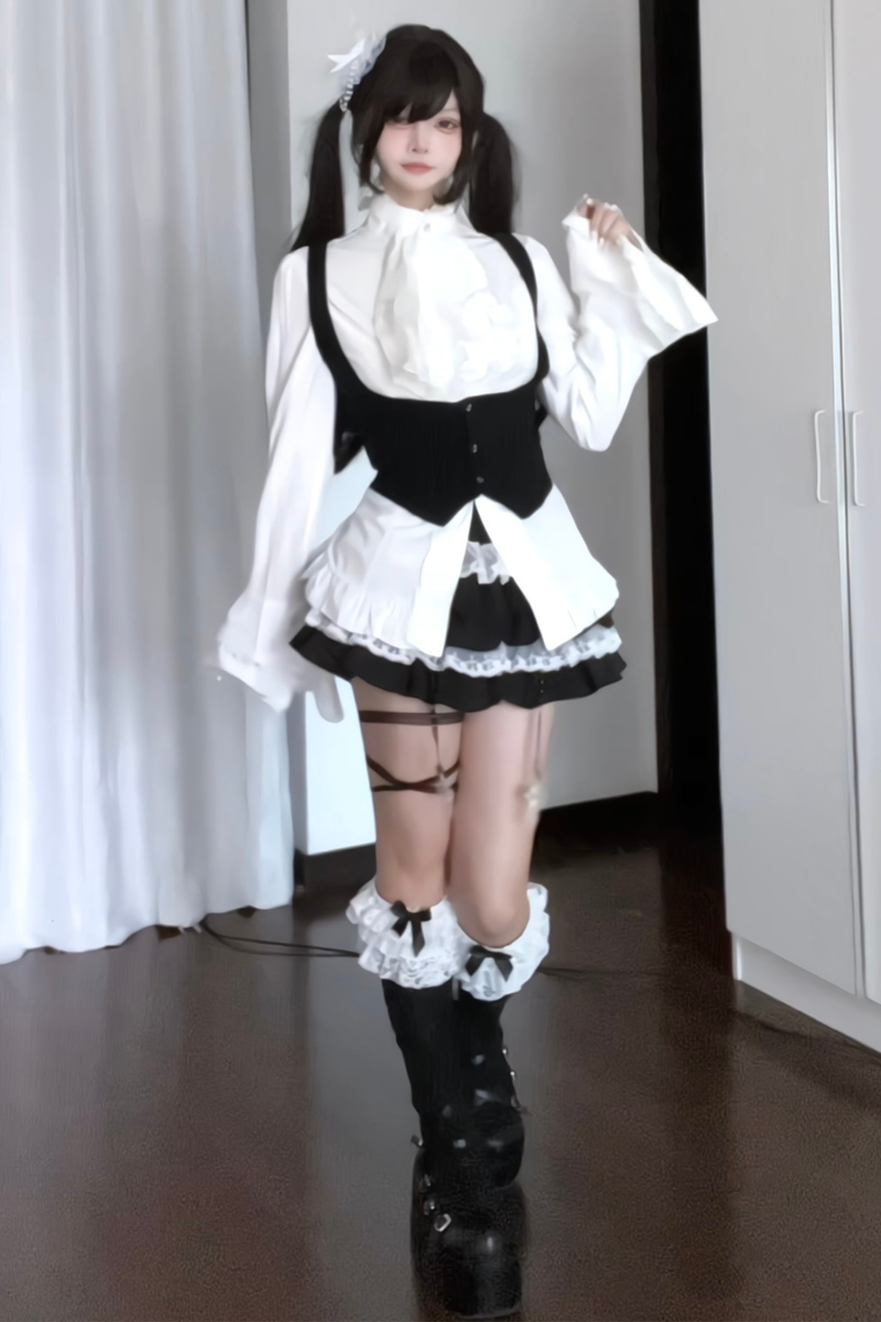 Ruffle Flutter Sleeve Top + Tiered Skirt