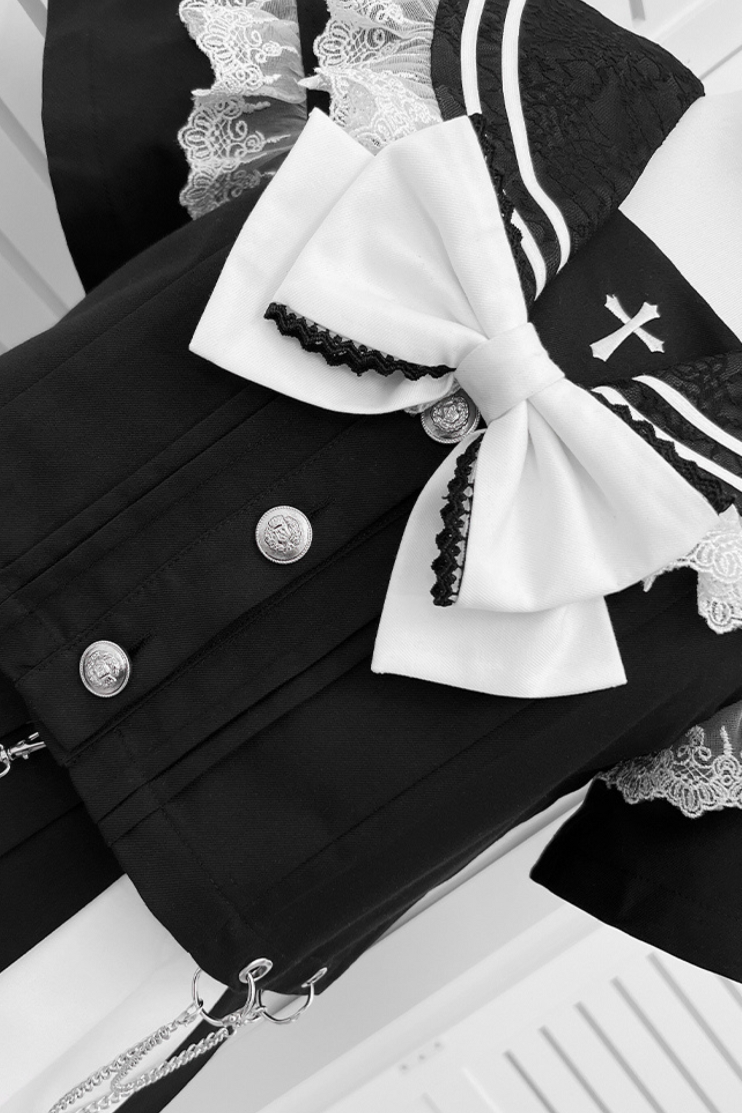 Dark Girl College Sailor Top + Skirt + Ribbon + Skirt Chain