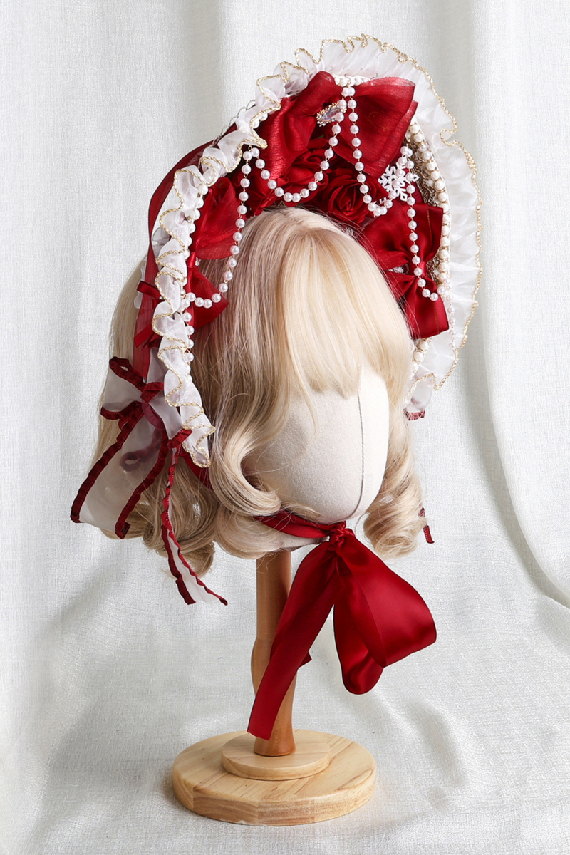 Rose Lace Lolita Bonnet + Hat + Hairband + Clip Hat + Crown