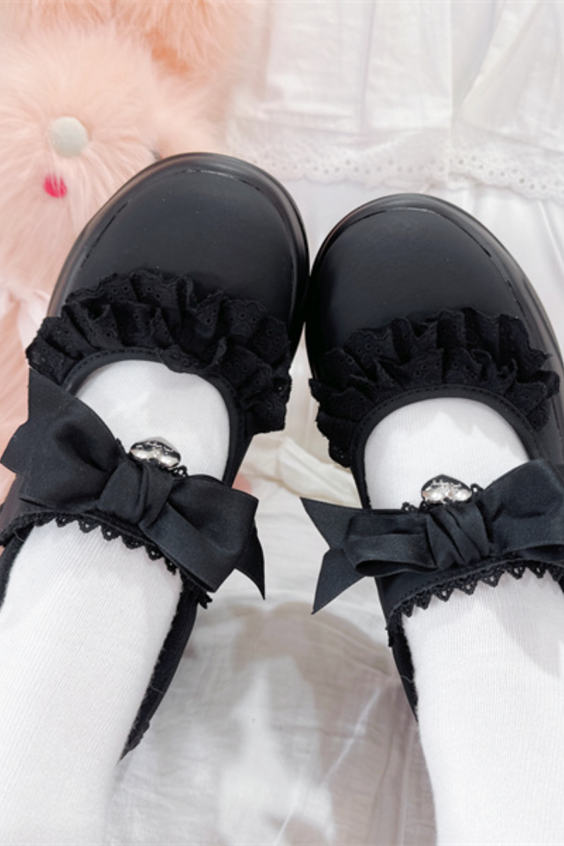 Ruffle Lace Ribbon Platform Shoes