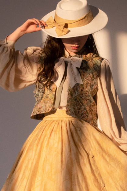 Golden Flower Design Dress + Skirt + Coat + Vest