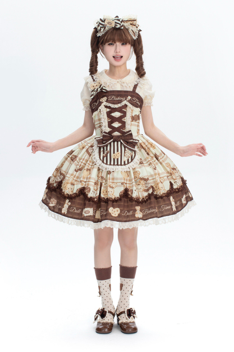 Bear Tea Party Lolita Dress + Jumper Skirt + Shirt + Headband + Brooch + Apron