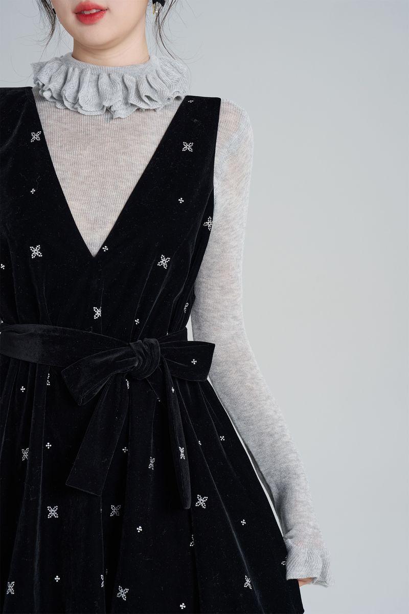 French Black Velvet Ribbon Balloon Dress