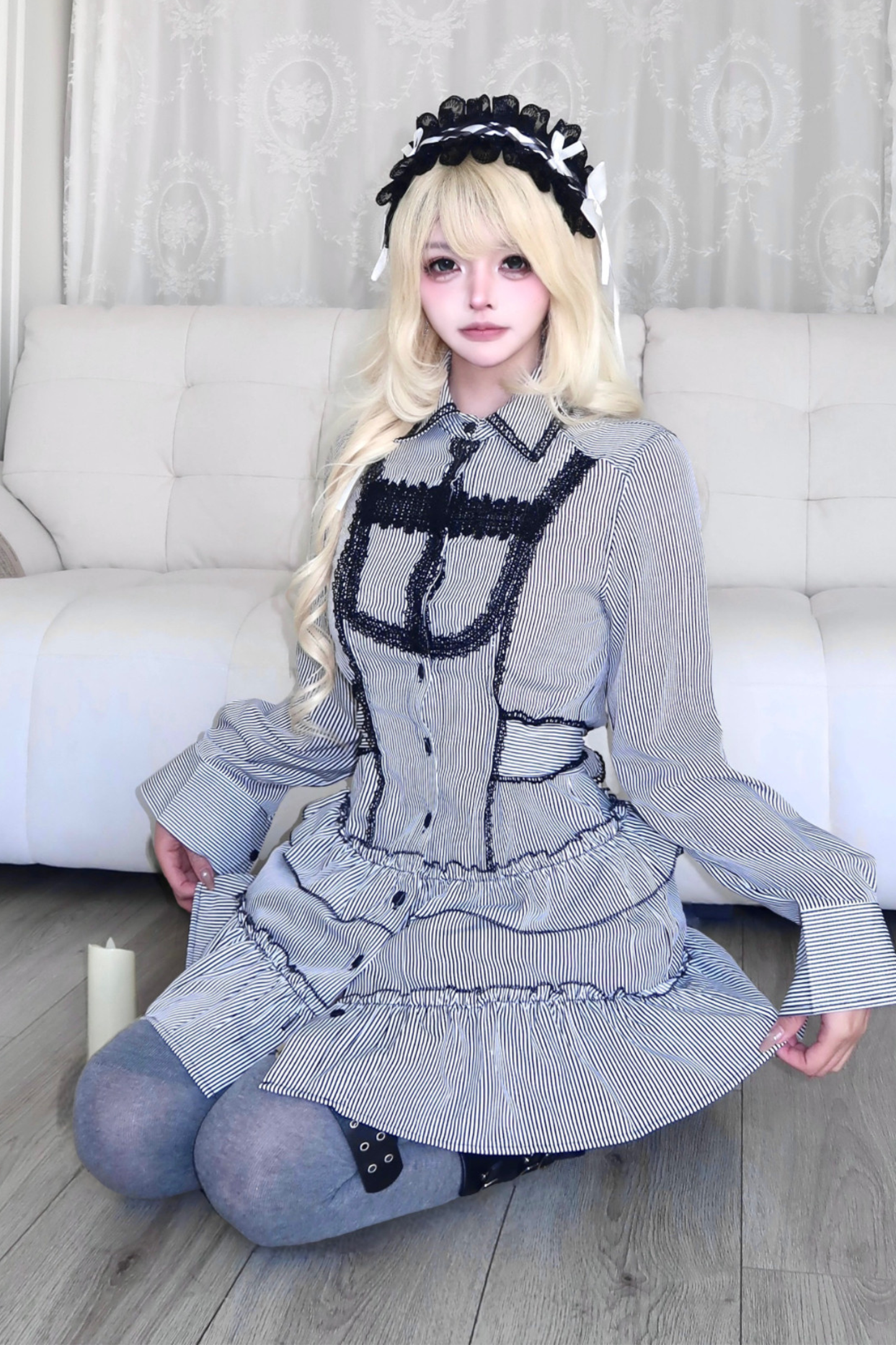 Gothic Stripe Ruffle Dress