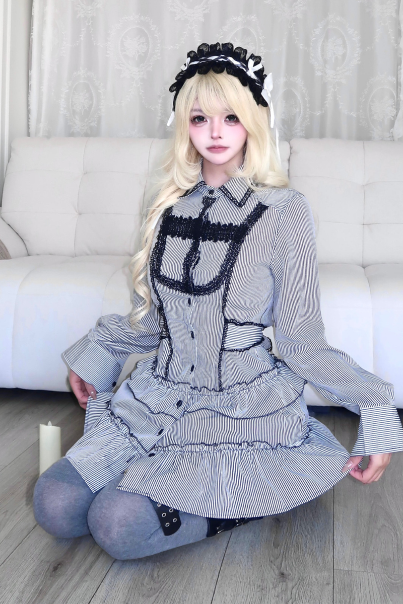 Gothic Stripe Ruffle Dress