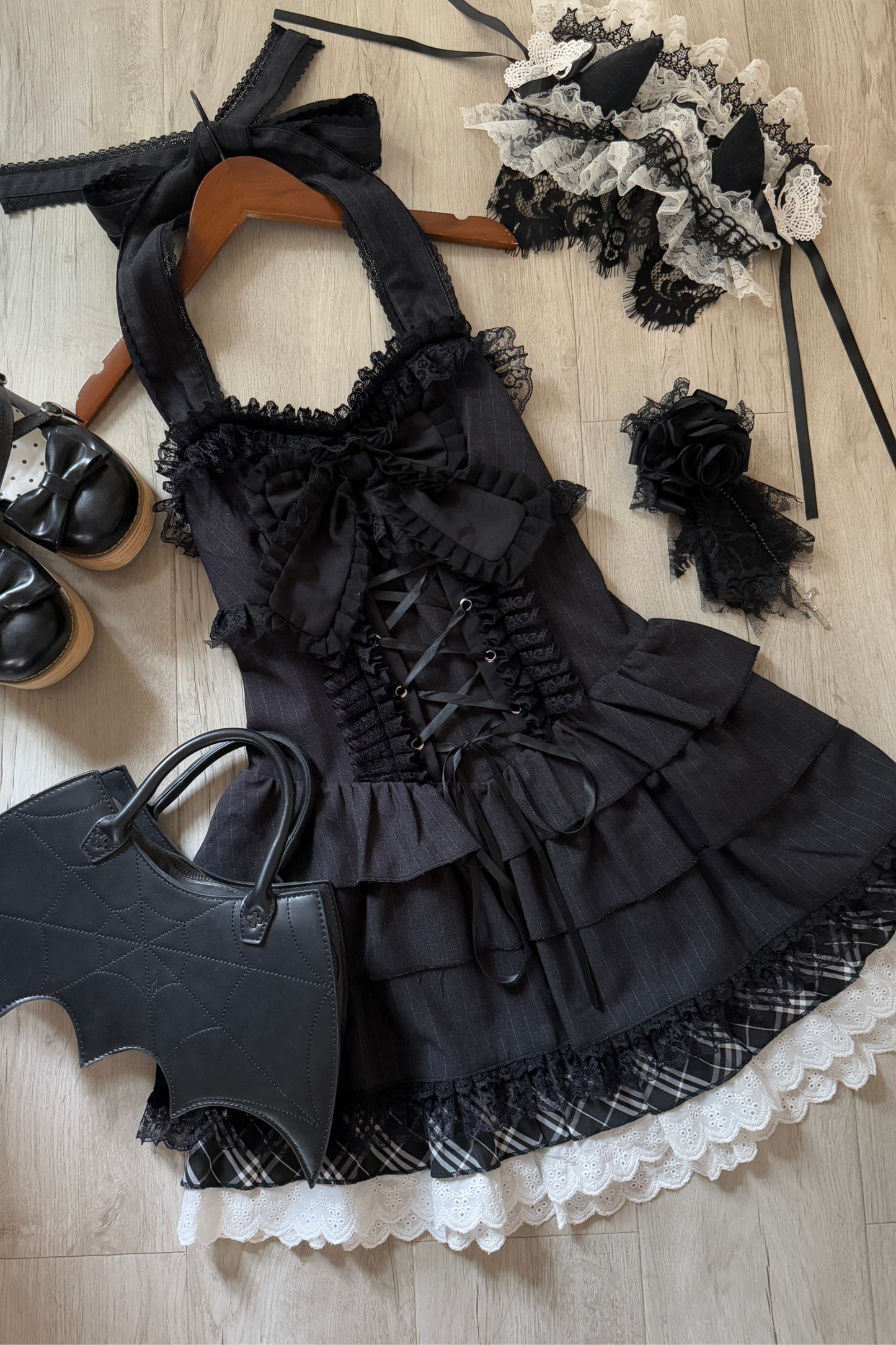 Dark Lace Ribbon Dress + Jacket