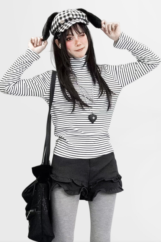 Striped High Neck Slim Top