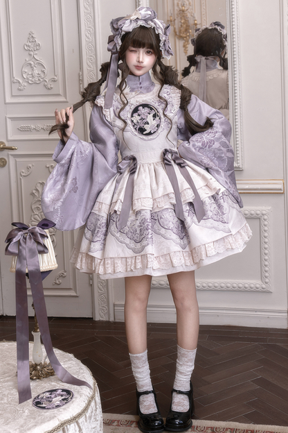 Chinese-style Stand Collar Jacket + Suspender Dress + Hairband