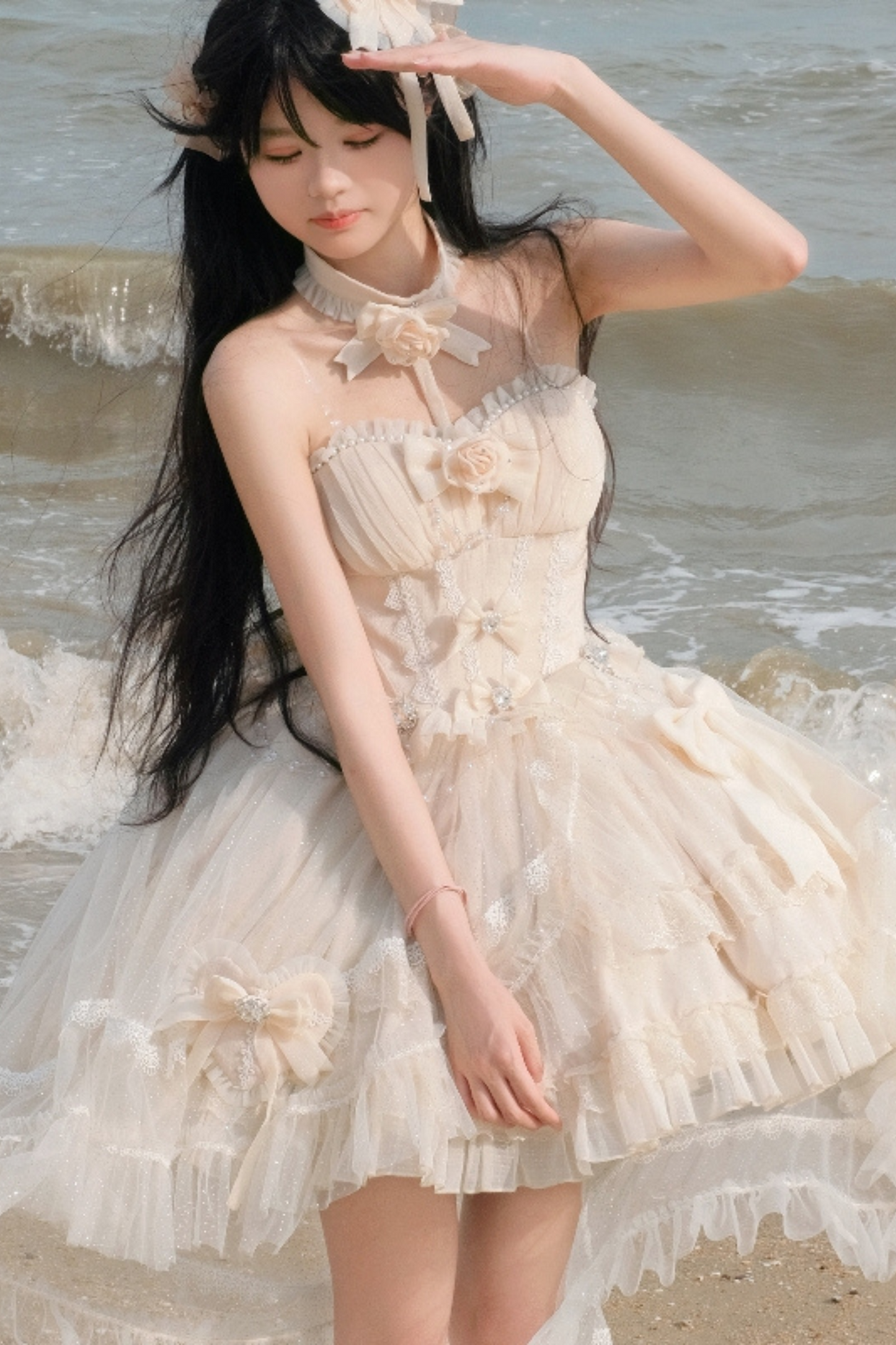 Tube Top Lolita Dress + Sleeves + Head Accessory