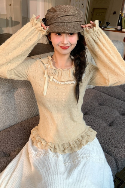 Lace Collar Long Sleeve Top