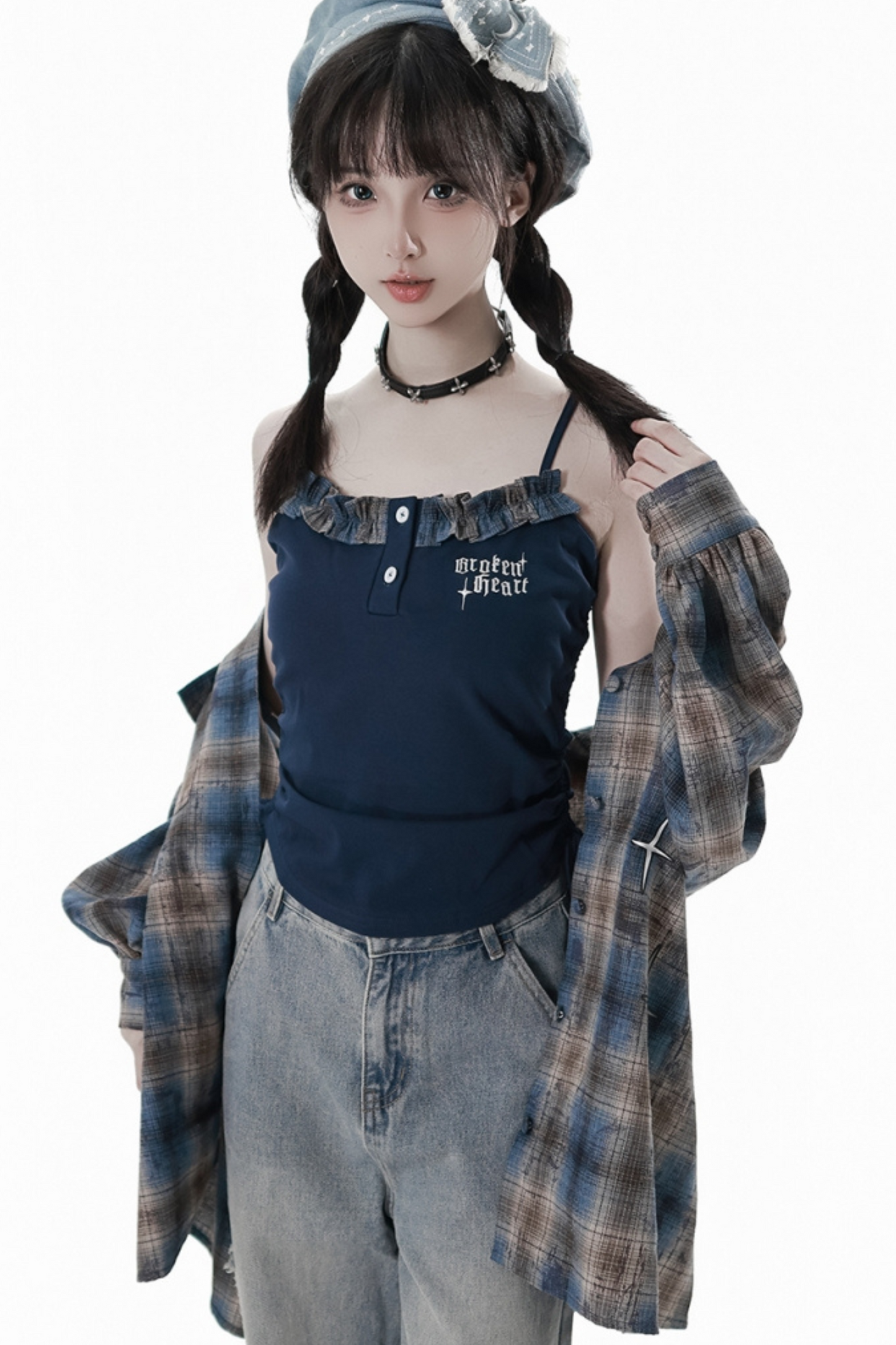Plaid Loose Shirt + Tank Top