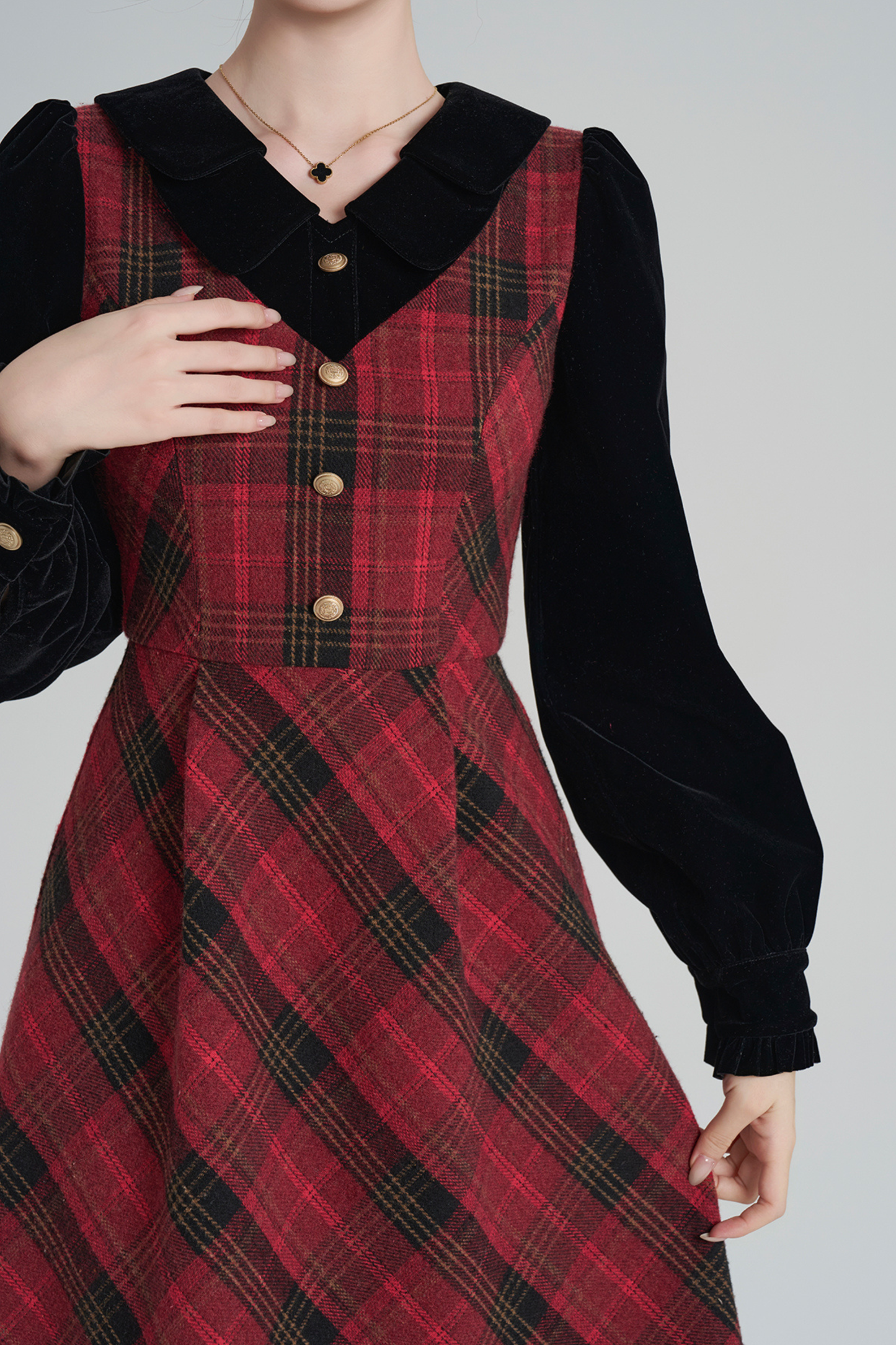 Red Retro Check Tweed Dress