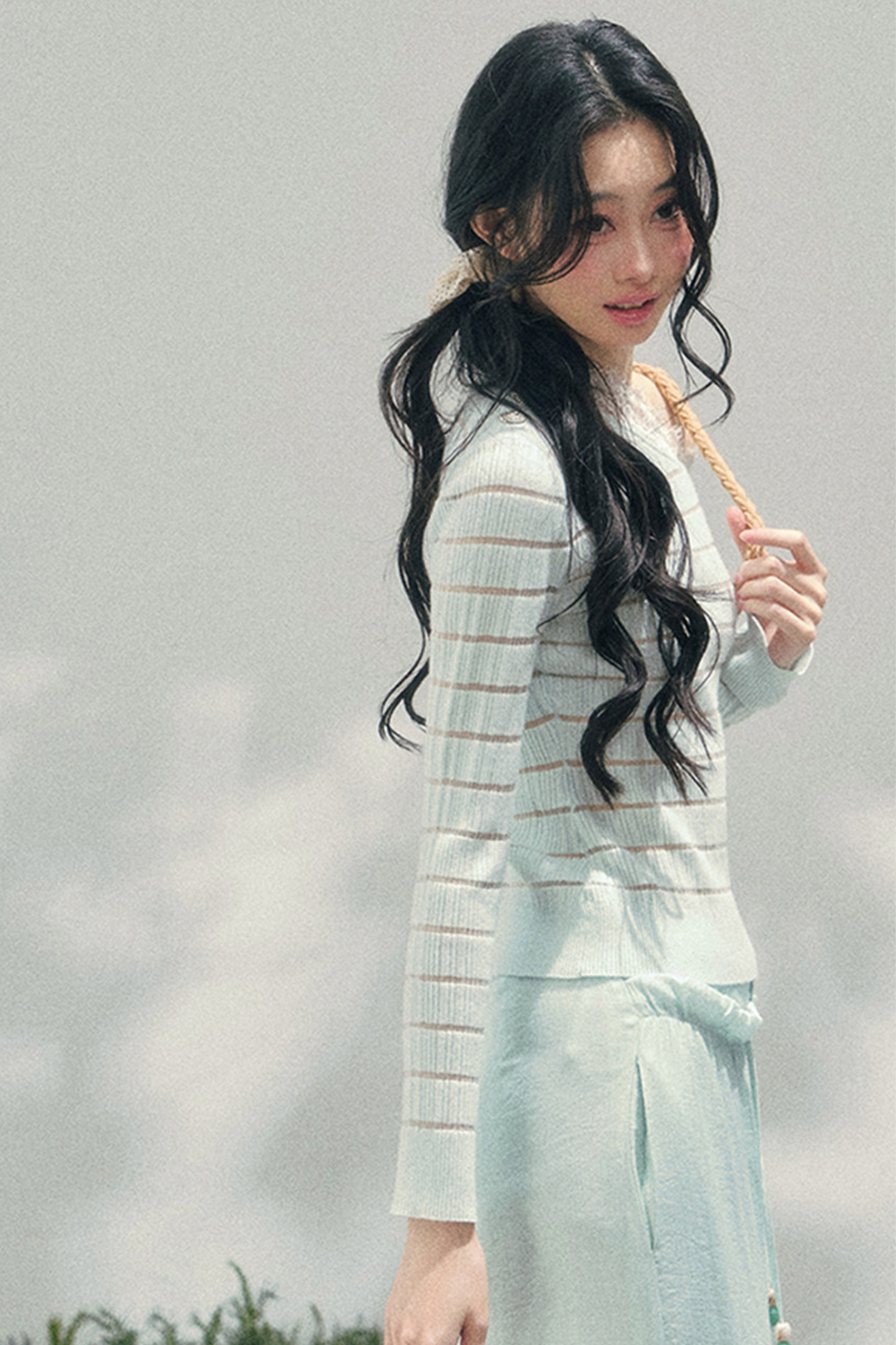 One Shoulder Glance Lace Striped Top