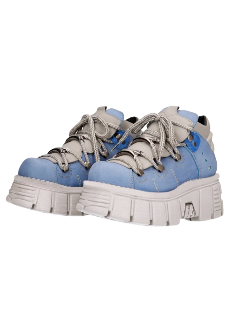 Punk Rock Retro Leather Metal Power Sole Aqua Sneaker
