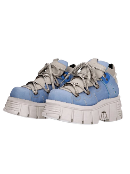 Punk Rock Retro Leather Metal Power Sole Aqua Sneaker