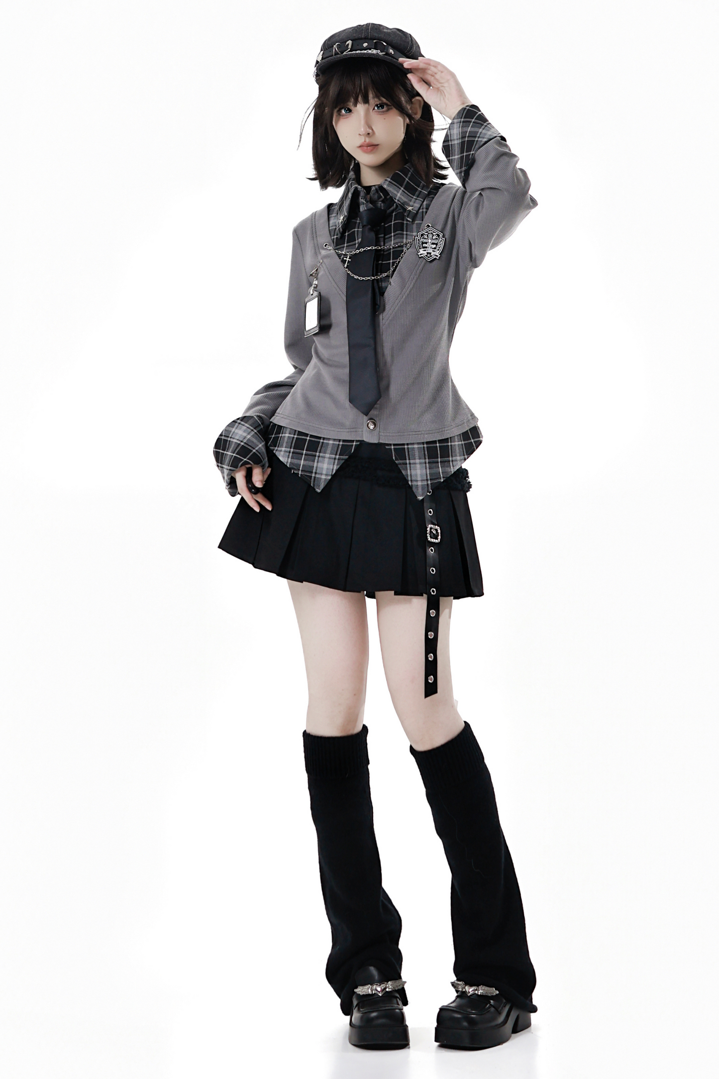 College Roll Up Shirt + Skirt + Tie
