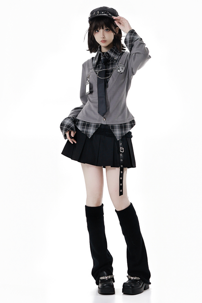 College Roll Up Shirt + Skirt + Tie