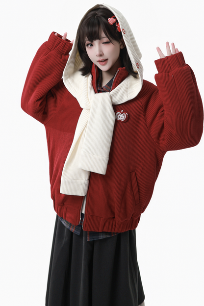 Apple Black Tea Fleece Coat + Hoodie + Long Skirt + Short Skirt + Hood Scarf