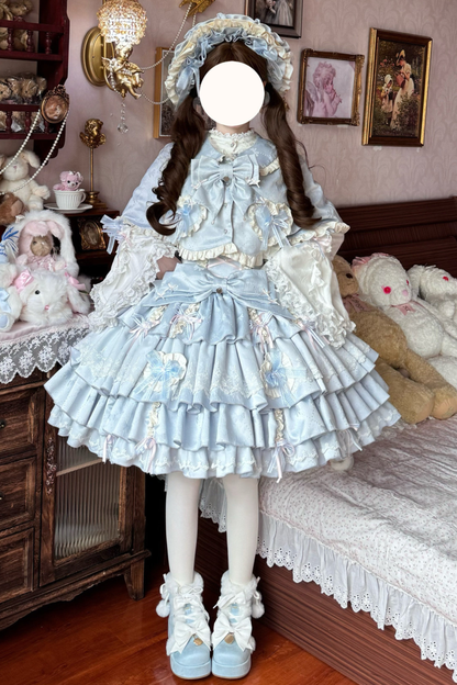 Layered Ruffle Sweet Princess Lolita Jumper Skirt + Tail + Headband + Cape + Bonnet