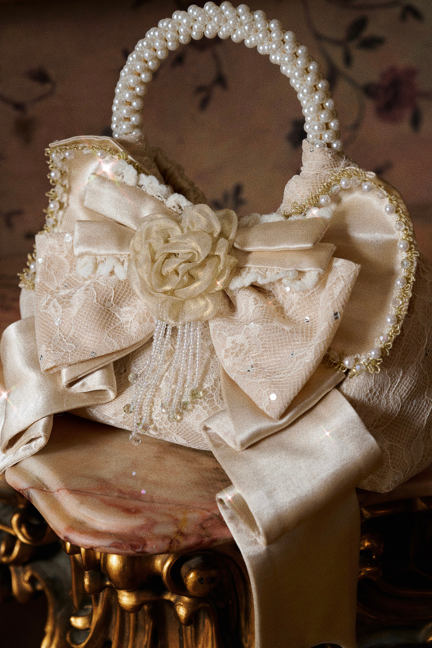 Satin Ribbon Pearl Handbag
