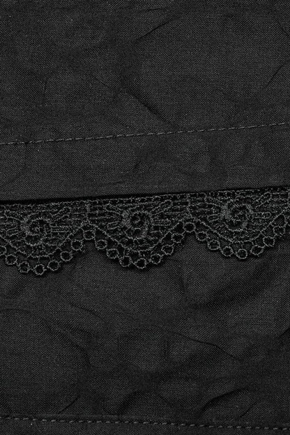 Black Lapel Collar Long Sleeves Lace Daily Gothic Blouse