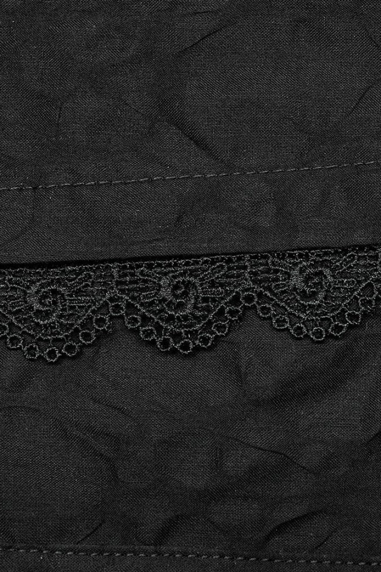 Black Lapel Collar Long Sleeves Lace Daily Gothic Blouse