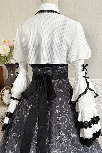 Black/white Print Bone Magic Ruffle Cardigan Lace Classic Gothic Princess Lolita Jsk Dress