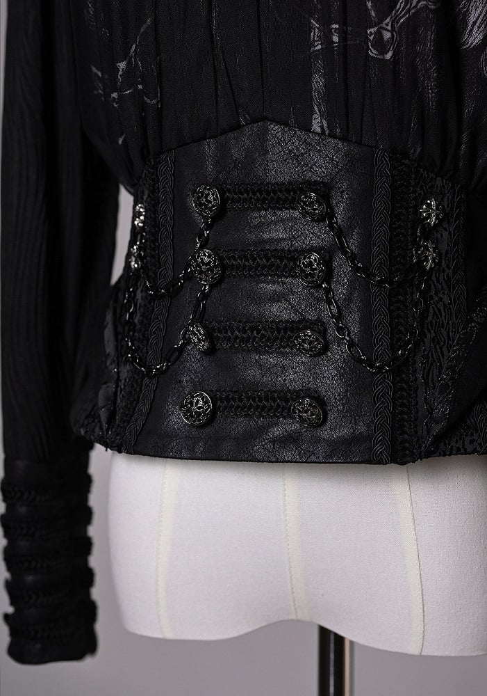 [pre-order Deadline: June 8] Phantom Knight Dark Gothic Prince Waist Button Detail Black Top