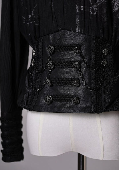 [pre-order Deadline: June 8] Phantom Knight Dark Gothic Prince Waist Button Detail Black Top