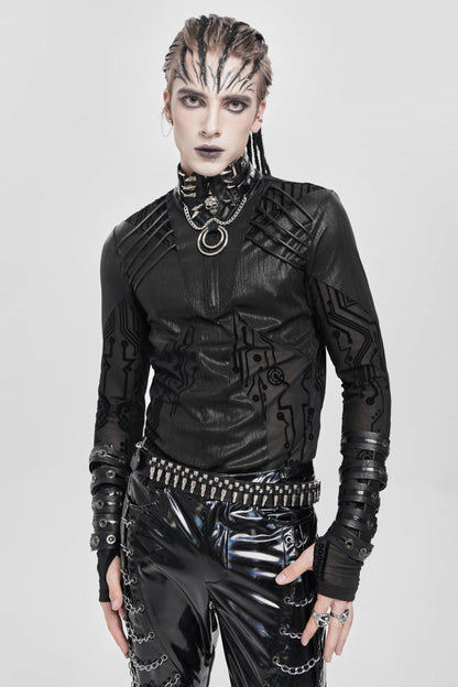 Black Long Sleeves Circuit Board Print Punk Blouse