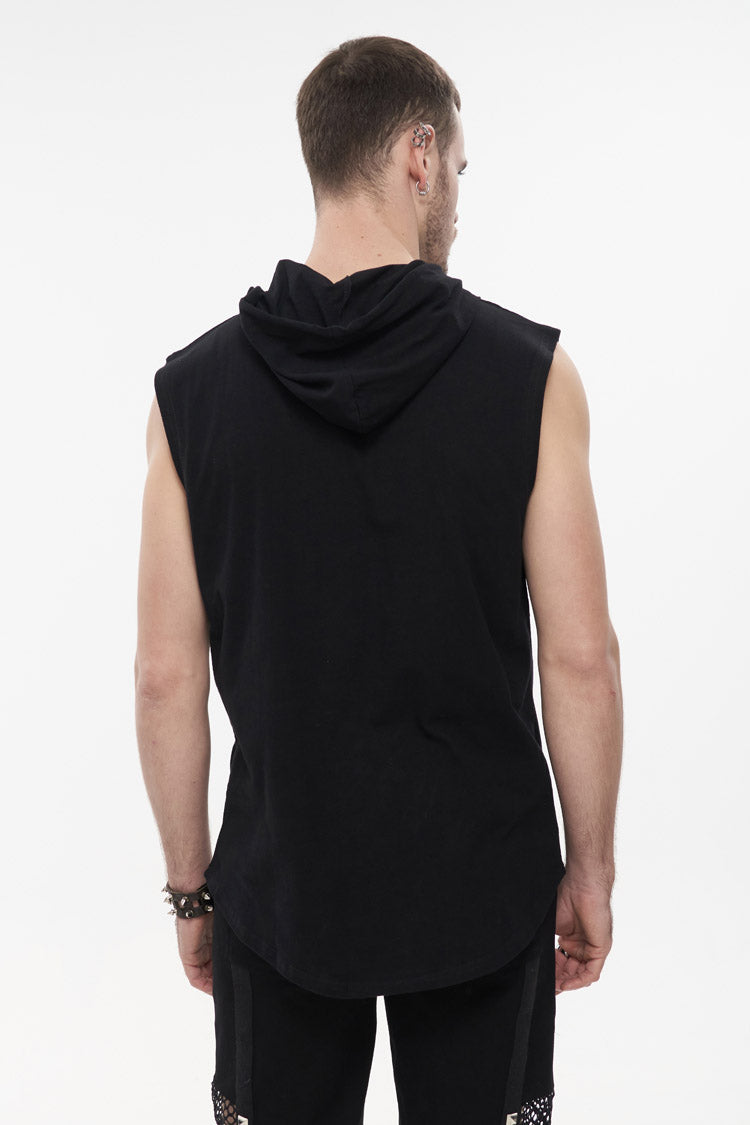 Black Knit Irregular Simple Versatile Sleeveless Hooded Punk Tank Top