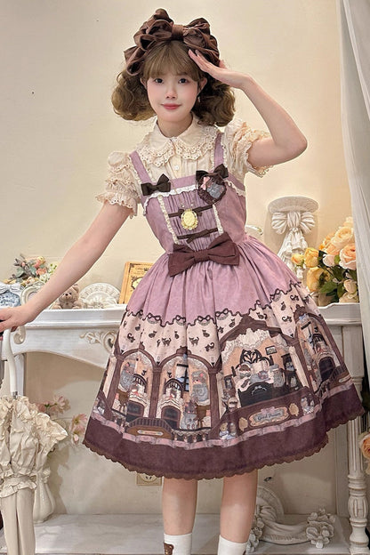Pink/purple Bear Print Bowknot Classic Lolita Jsk Dress