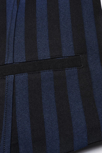 Black/blue V Collar Sleeveless Striped Print Buckle Punk Vest
