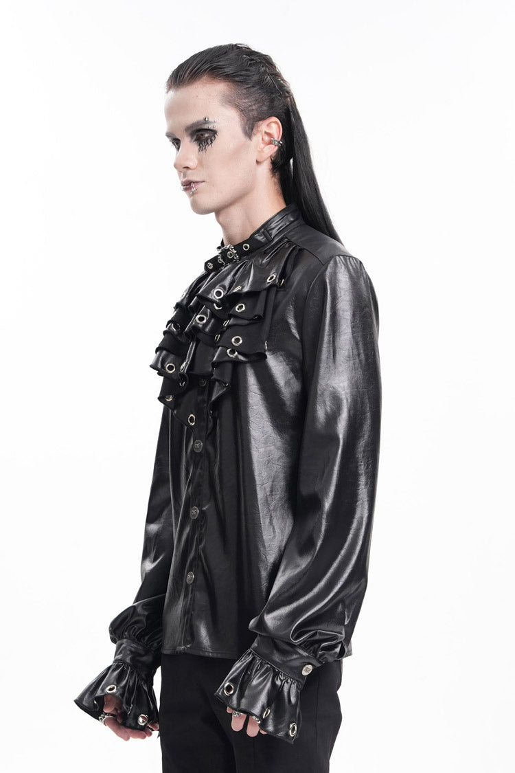Black Long Sleeves Eyelets Buckle Gothic Blouse