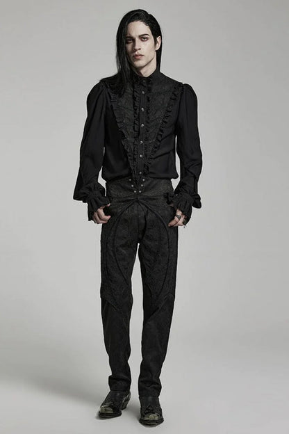 Black Stand Collar Ruffle Webbing Embellishment Gothic Blouse