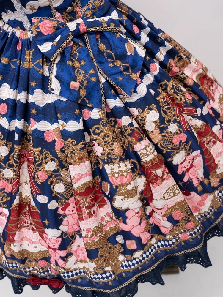 [pre-order Deadline: April 26] Retro Romance Sweet Lolita Ribbon Cake Print Halter Neck Dress