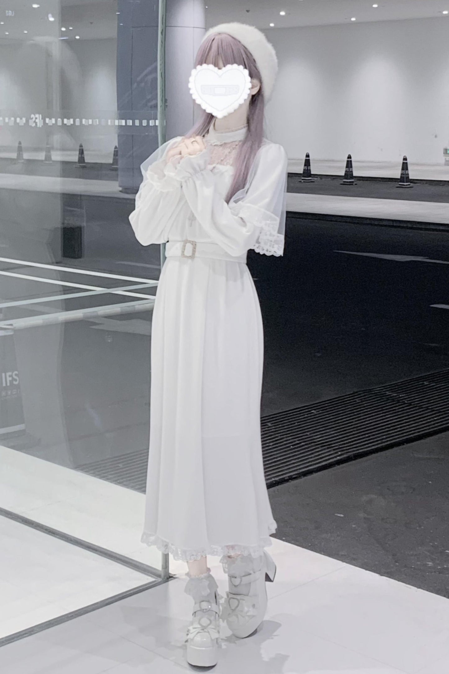 [pre-order] Clear Lace Ribbon Long Dress