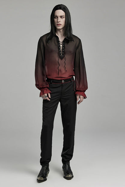 Black/red Lapel Collar Gradient Sheer Gothic Blouse